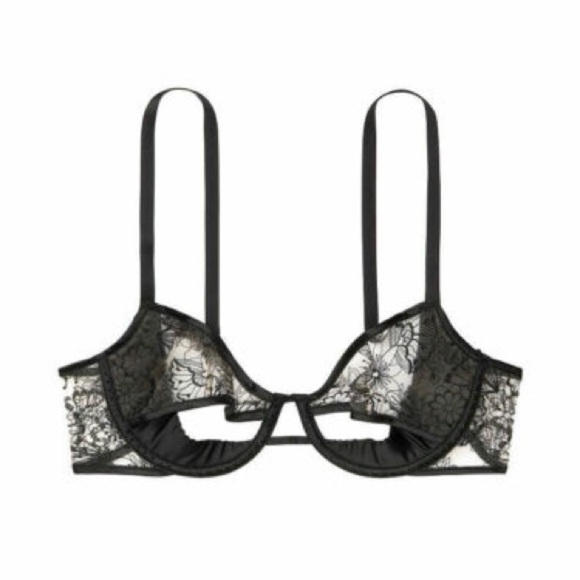 NWT Luxe Victoria’s Secret Peek-a-boo Black Floral Lacy Demi Push-up Bra - Picture 13 of 14